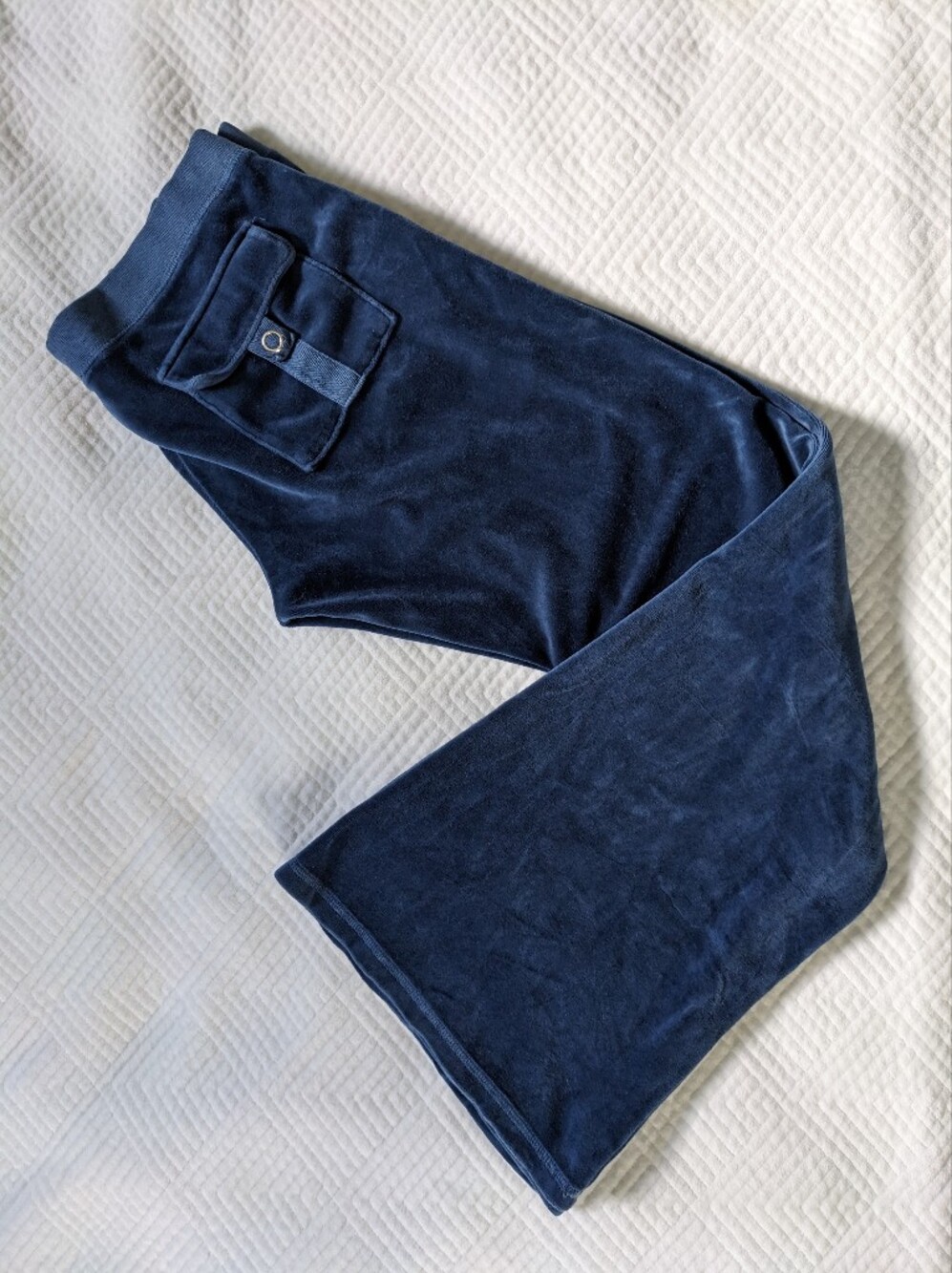Juicy Couture Classic Velour Del Ray Pants Night Sky Navy Blue Size Large